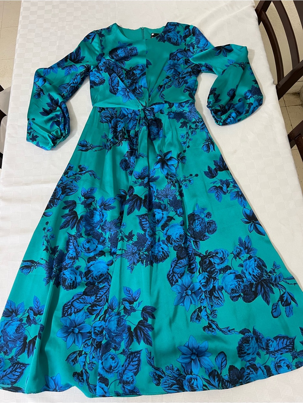 Maison Tara Teal Midi Dress with Blue Floral Print - Picture 2 of 6